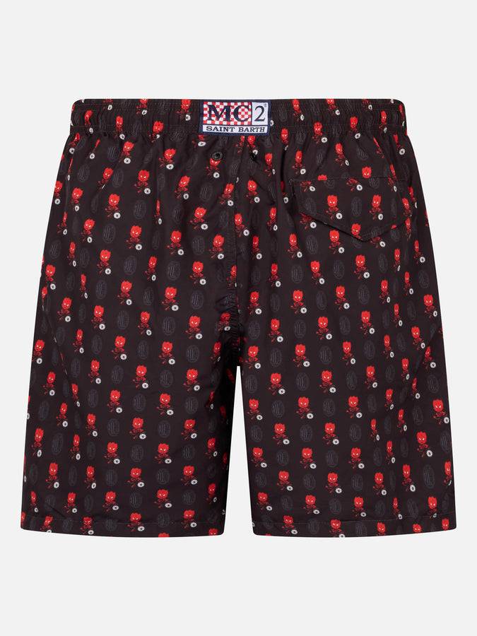 Mc2 Saint Barth Man Lightweight Fabric Swim Shorts With Milan Logo Print And Patch | AC MILAN SPECIAL EDITION