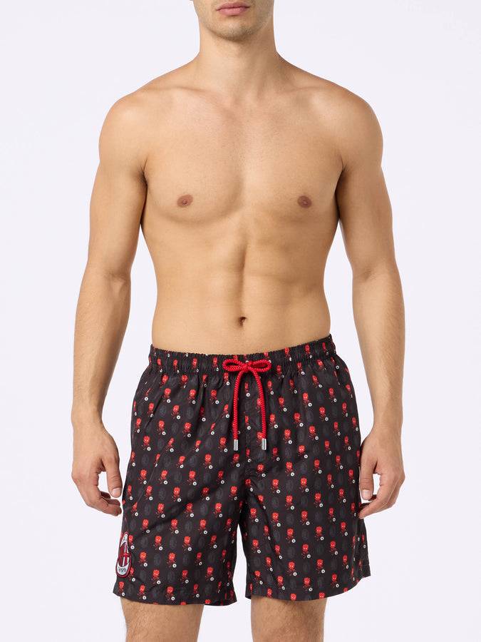 Mc2 Saint Barth Man Lightweight Fabric Swim Shorts With Milan Logo Print And Patch | AC MILAN SPECIAL EDITION