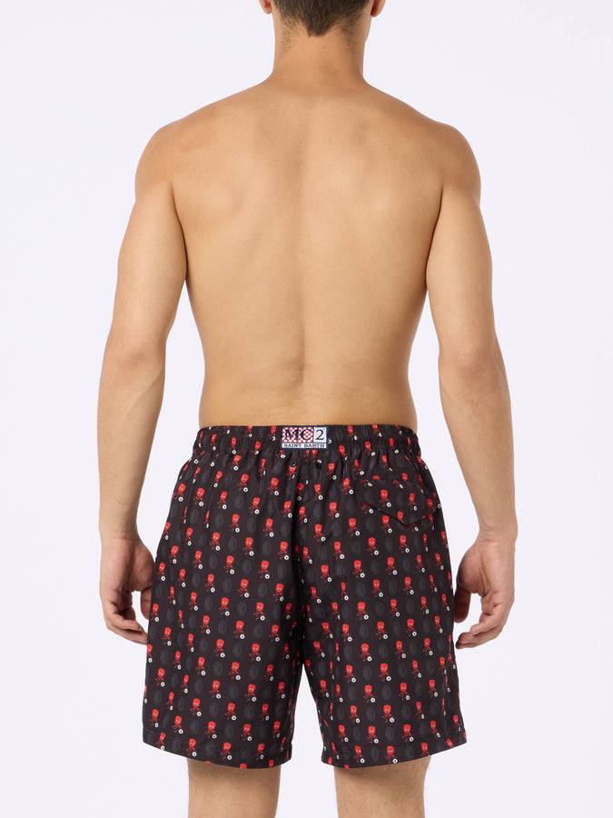Mc2 Saint Barth Man Lightweight Fabric Swim Shorts With Milan Logo Print And Patch | AC MILAN SPECIAL EDITION