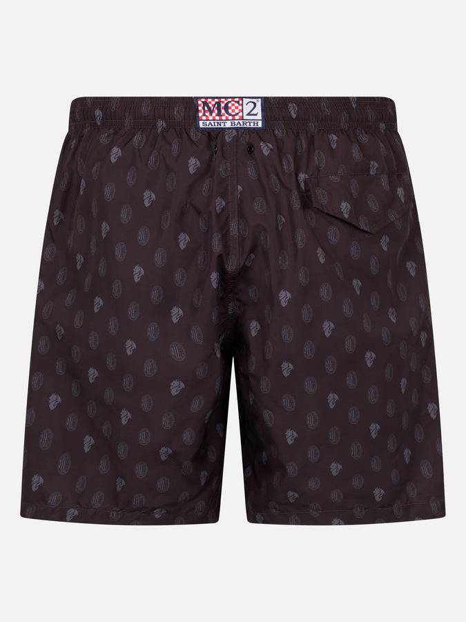 Mc2 Saint Barth Man Lightweight Fabric Swim Shorts With Milan Logo Print And Patch | AC MILAN SPECIAL EDITION