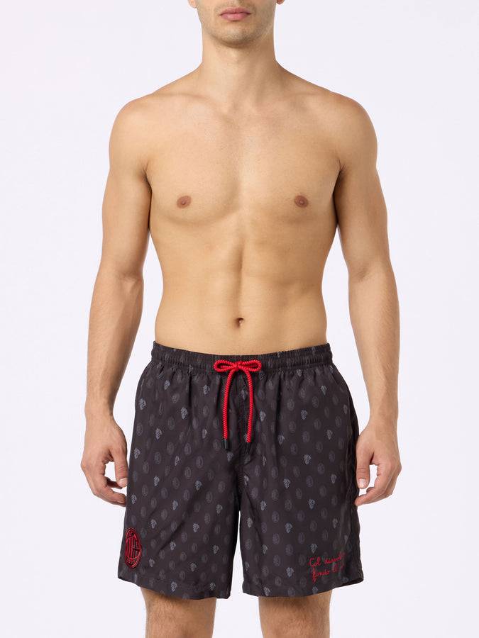 Mc2 Saint Barth Man Lightweight Fabric Swim Shorts With Milan Logo Print And Patch | AC MILAN SPECIAL EDITION