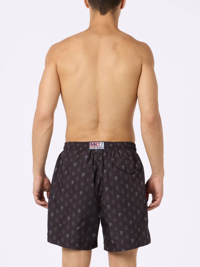 Mc2 Saint Barth Man Lightweight Fabric Swim Shorts With Milan Logo Print And Patch | AC MILAN SPECIAL EDITION