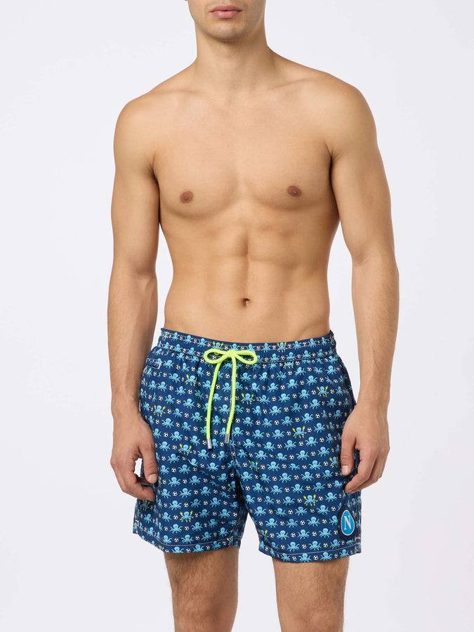 Mc2 Saint Barth Man Lightweigth Fabric Swim Shorts With Squid And Napoli Logo Print | SSC NAPOLI SPECIAL EDITION