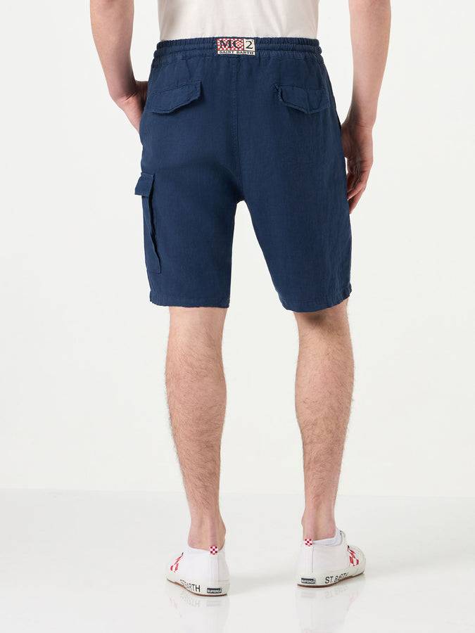 Mc2 Saint Barth Bermuda Da Uomo In Lino Blu Navy