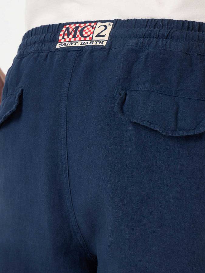 Mc2 Saint Barth Bermuda Da Uomo In Lino Blu Navy
