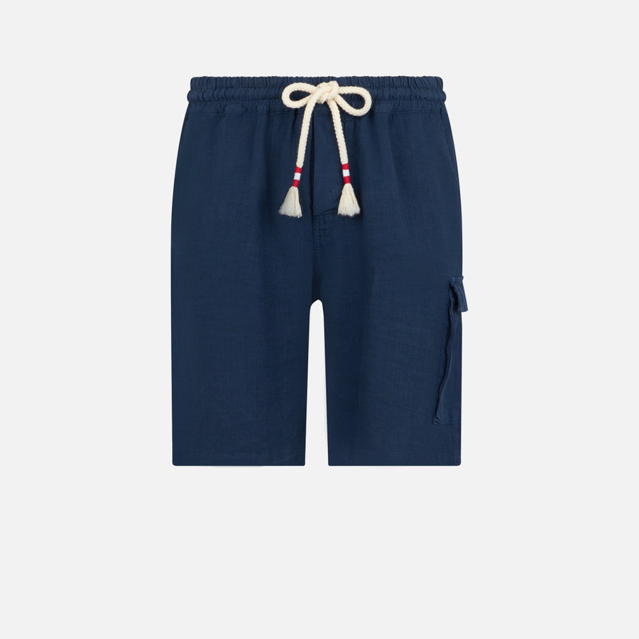 Mc2 Saint Barth Bermuda Da Uomo In Lino Blu Navy