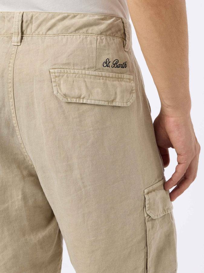 Mc2 Saint Barth Bermuda Uomo In Lino Beige Rodi