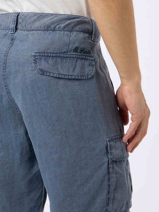 Mc2 Saint Barth Bermuda Uomo In Lino Blu Navy Rodi