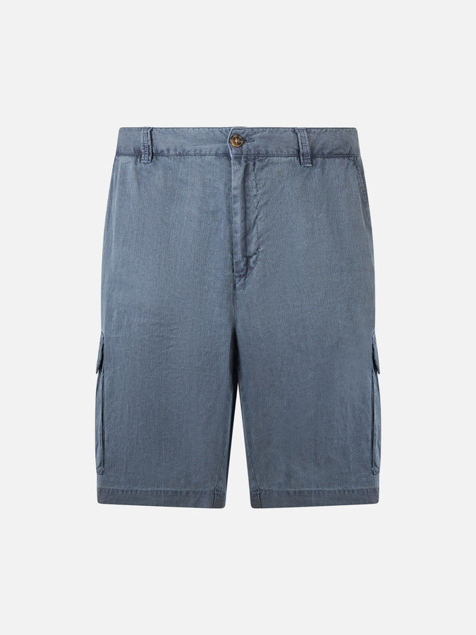 Mc2 Saint Barth Bermuda Uomo In Lino Blu Navy Rodi