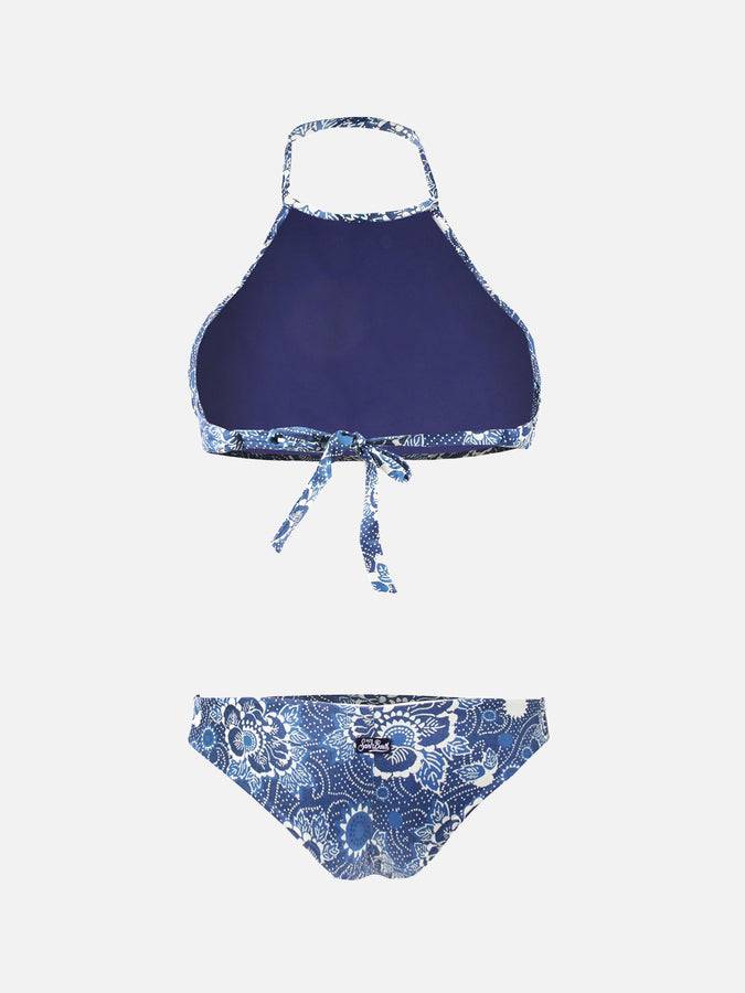 Mc2 Saint Barth Bikini Collo Alto Denim Foglie
