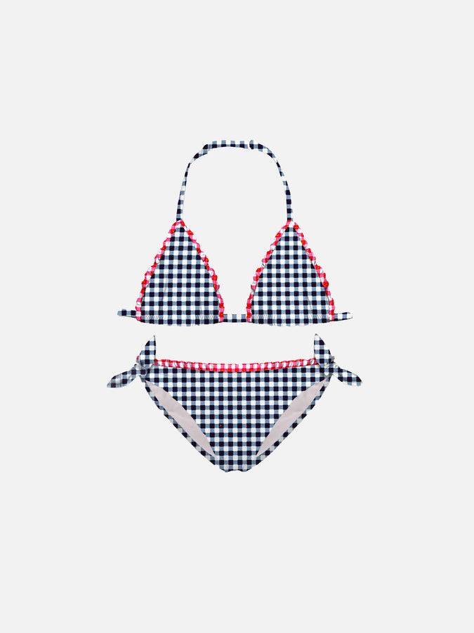 Mc2 Saint Barth Bikini da bambina vichy con ricamo