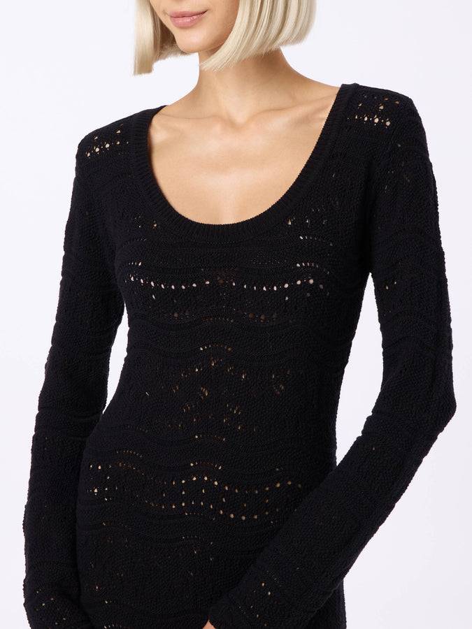 Mc2 Saint Barth Black Woman Cotton Knit Midi Dress