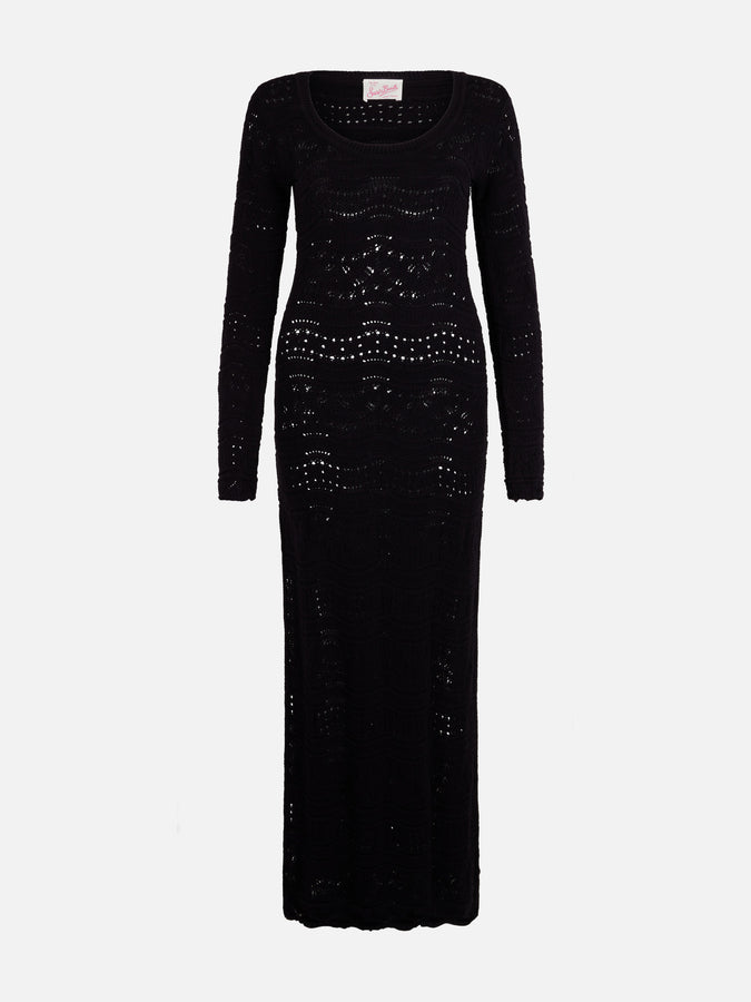 Mc2 Saint Barth Black Woman Cotton Knit Midi Dress