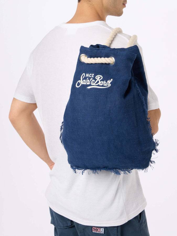 Mc2 Saint Barth Blue Boat Linen Backpack