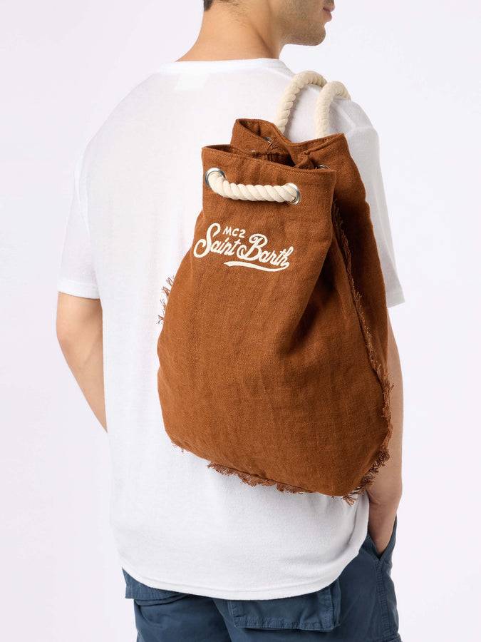 Mc2 Saint Barth Brown Boat Linen Backpack