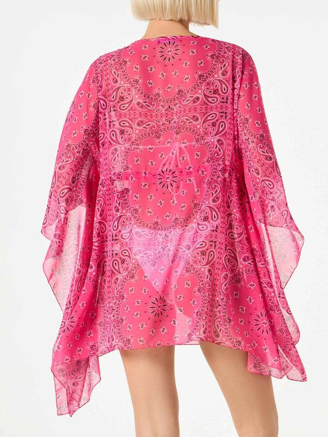 Mc2 Saint Barth Caftano Rosa Fluo Stampa Bandana