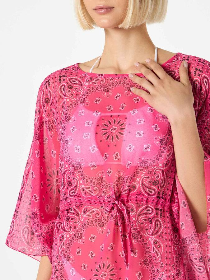 Mc2 Saint Barth Caftano Rosa Fluo Stampa Bandana