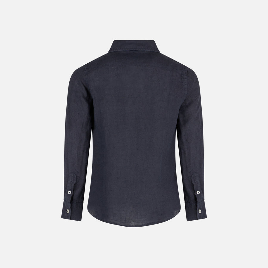 Mc2 Saint Barth Camicia Da Bambino In Lino Blu