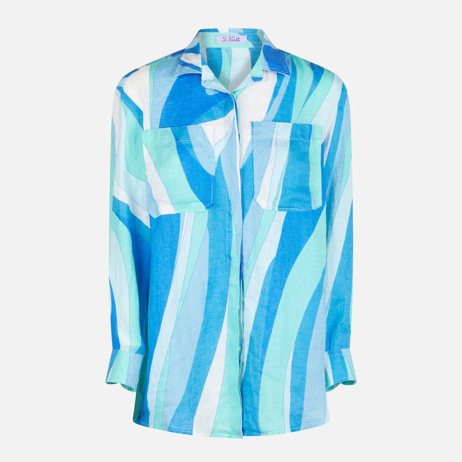 Mc2 Saint Barth Camicia Da Donna In Lino Con Onde