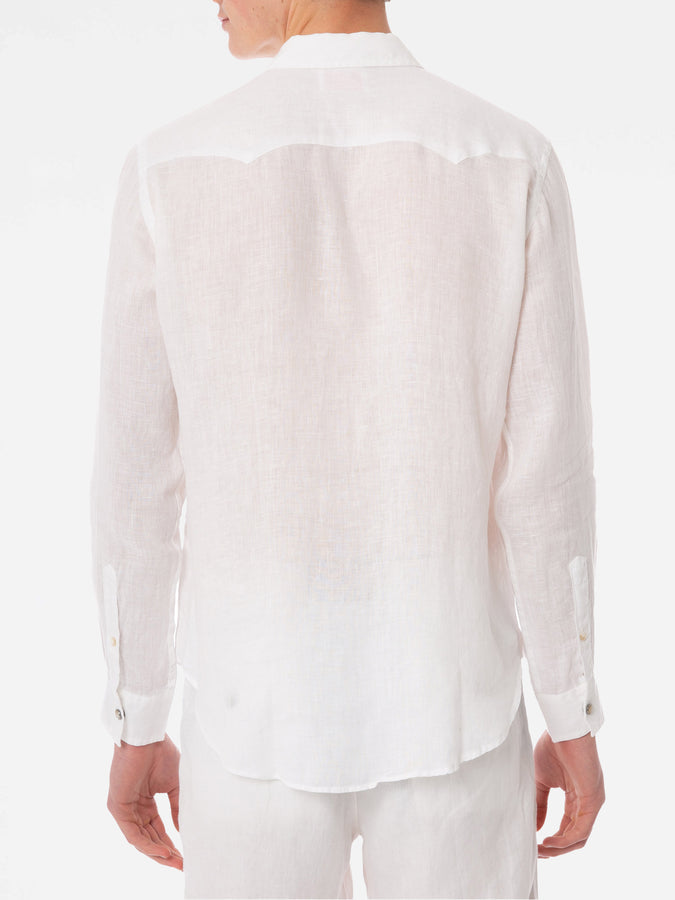 Mc2 Saint Barth Camicia Da Uomo In Lino Bianco