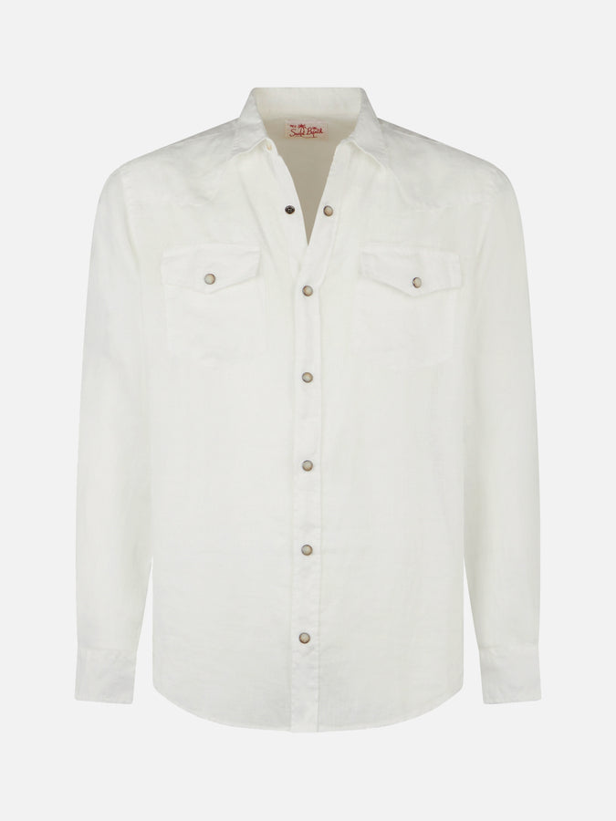 Mc2 Saint Barth Camicia Da Uomo In Lino Bianco