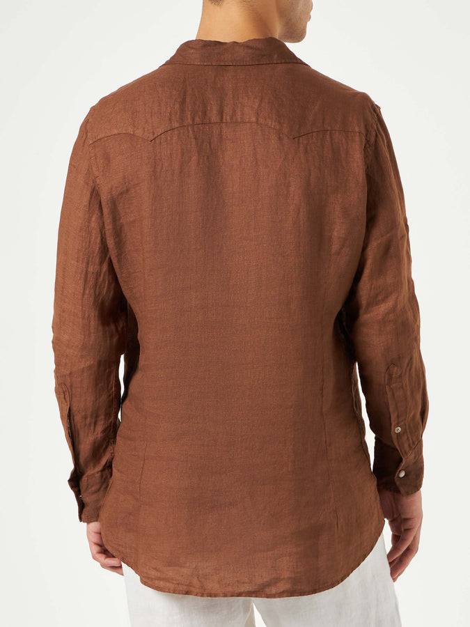 Mc2 Saint Barth Camicia Da Uomo In Lino Marrone