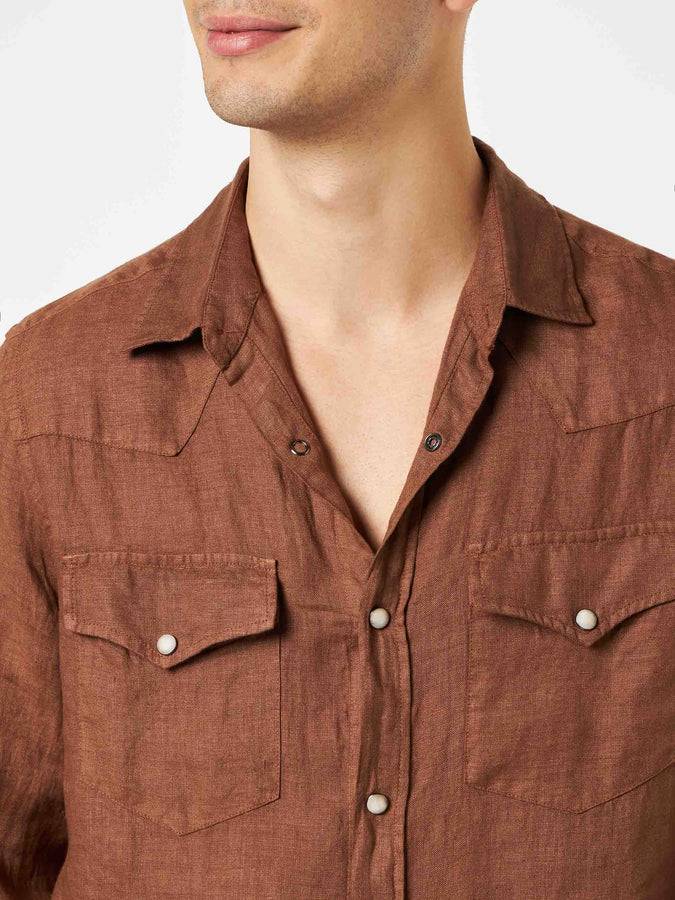 Mc2 Saint Barth Camicia Da Uomo In Lino Marrone
