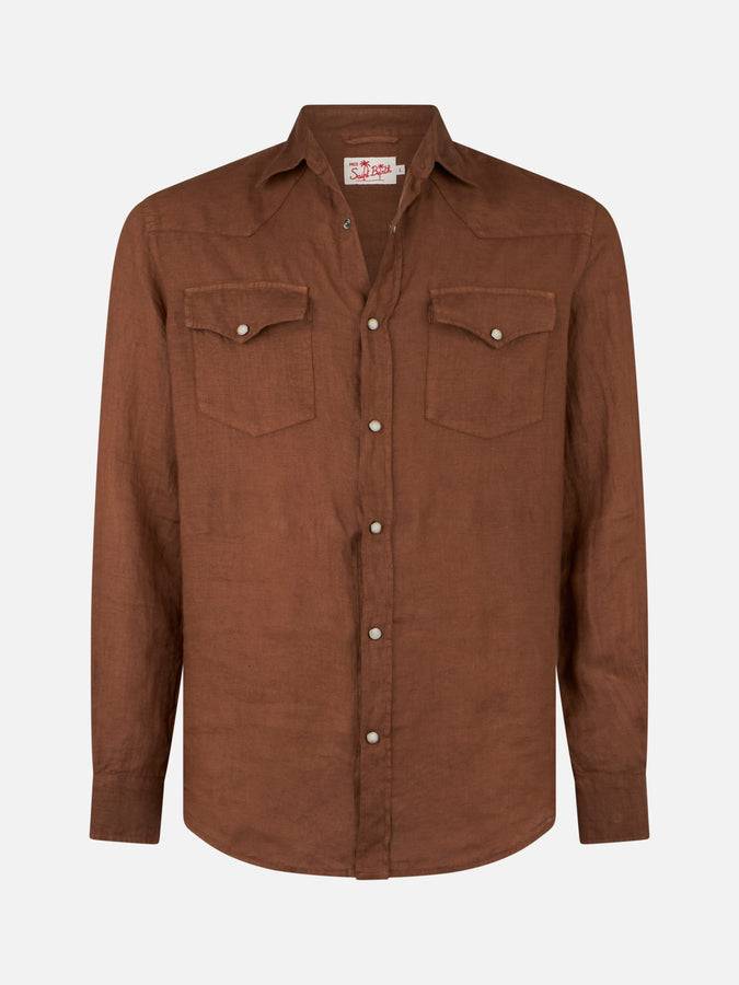 Mc2 Saint Barth Camicia Da Uomo In Lino Marrone