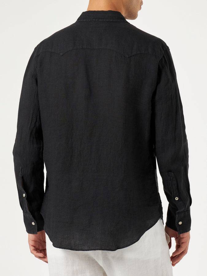 Mc2 Saint Barth Camicia Da Uomo In Lino Nero