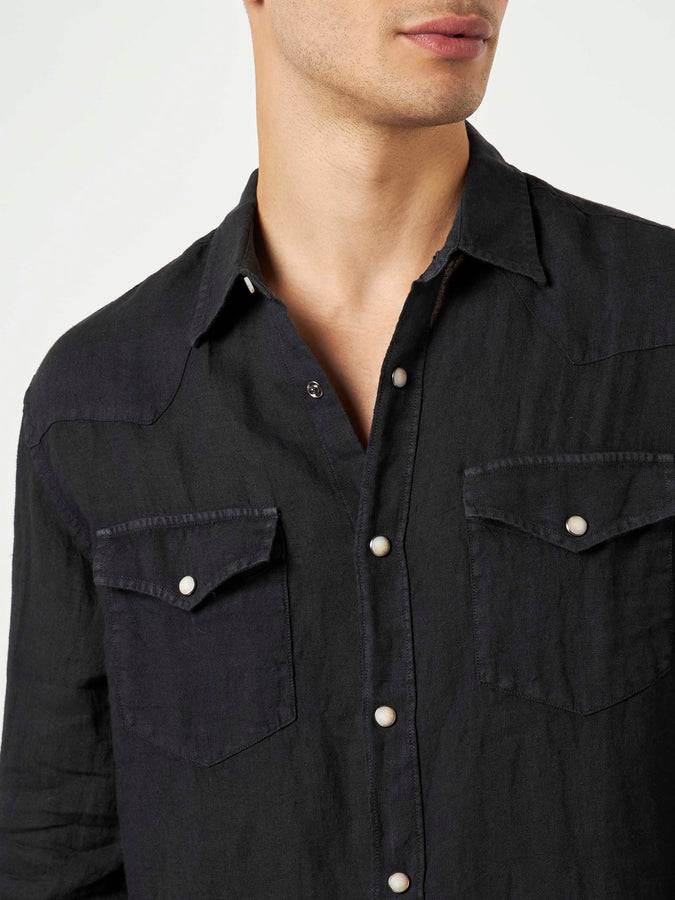 Mc2 Saint Barth Camicia Da Uomo In Lino Nero