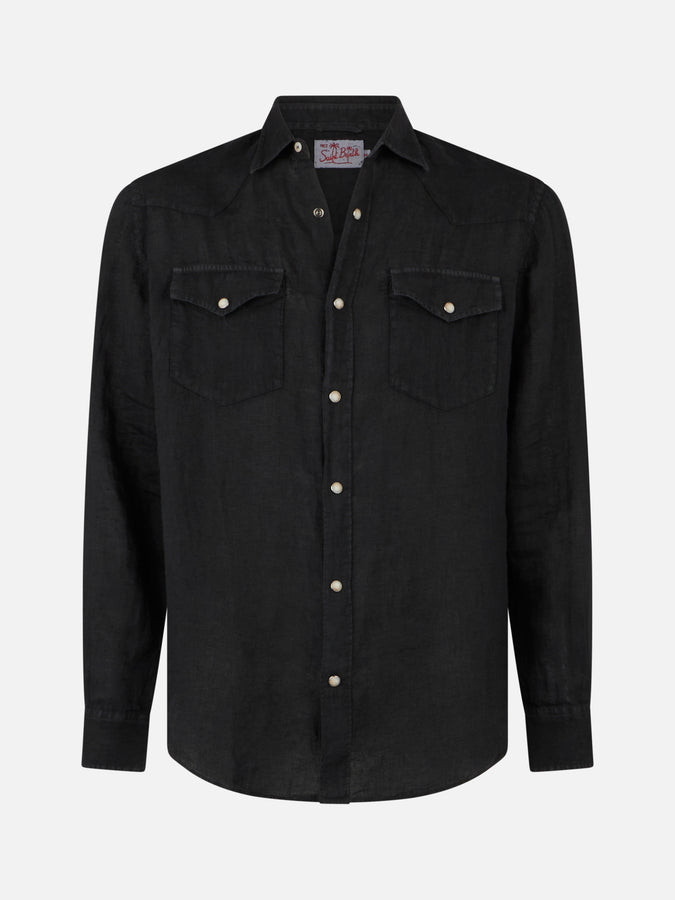 Mc2 Saint Barth Camicia Da Uomo In Lino Nero