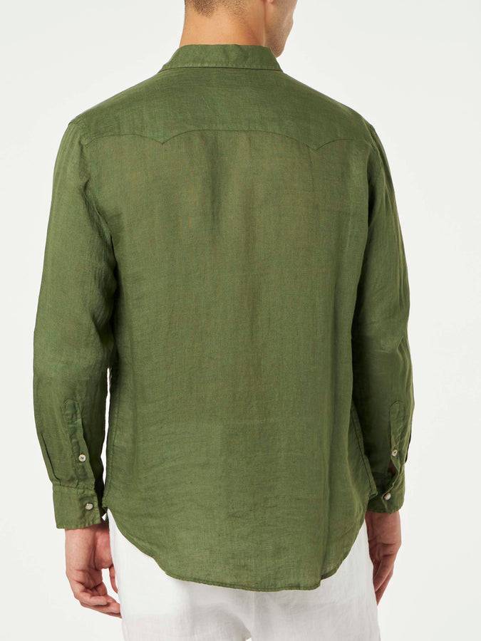 Mc2 Saint Barth Camicia Di Lino Verde Scuro