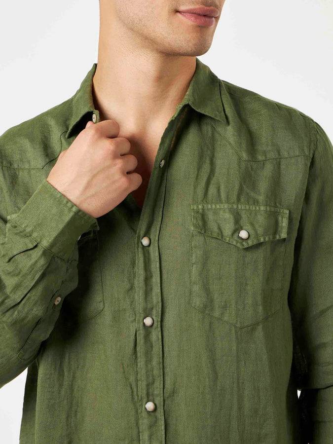 Mc2 Saint Barth Camicia Di Lino Verde Scuro
