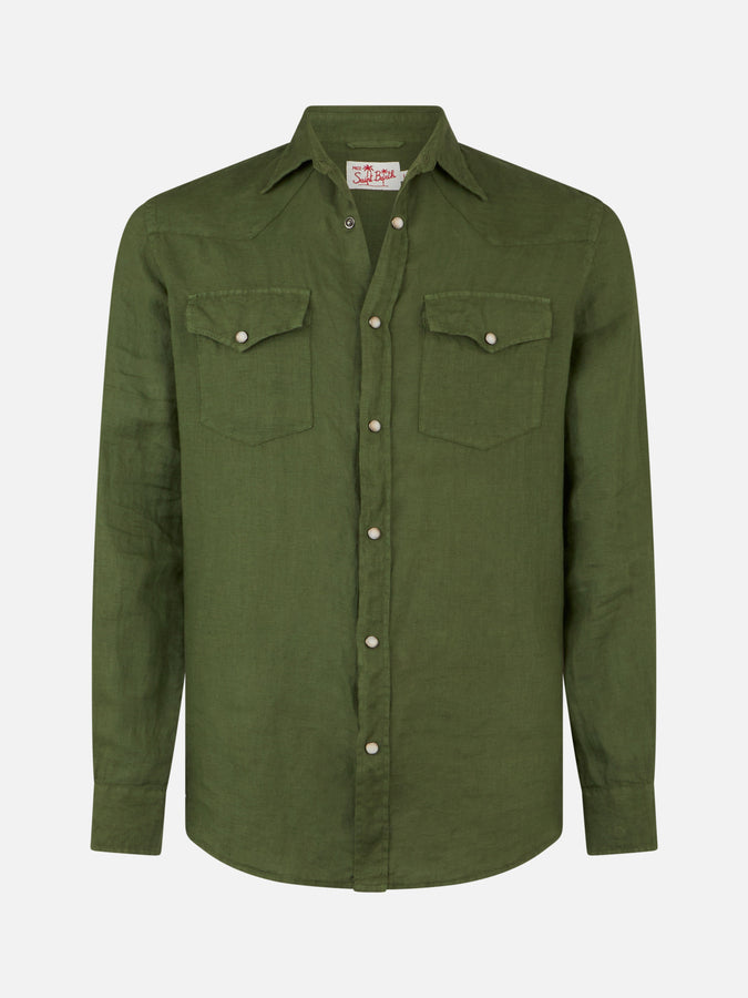 Mc2 Saint Barth Camicia Di Lino Verde Scuro