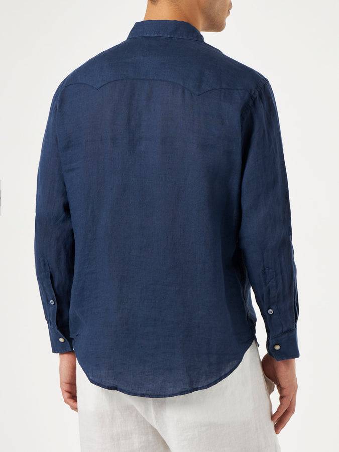 Mc2 Saint Barth Camicia In Lino Denim Scuro