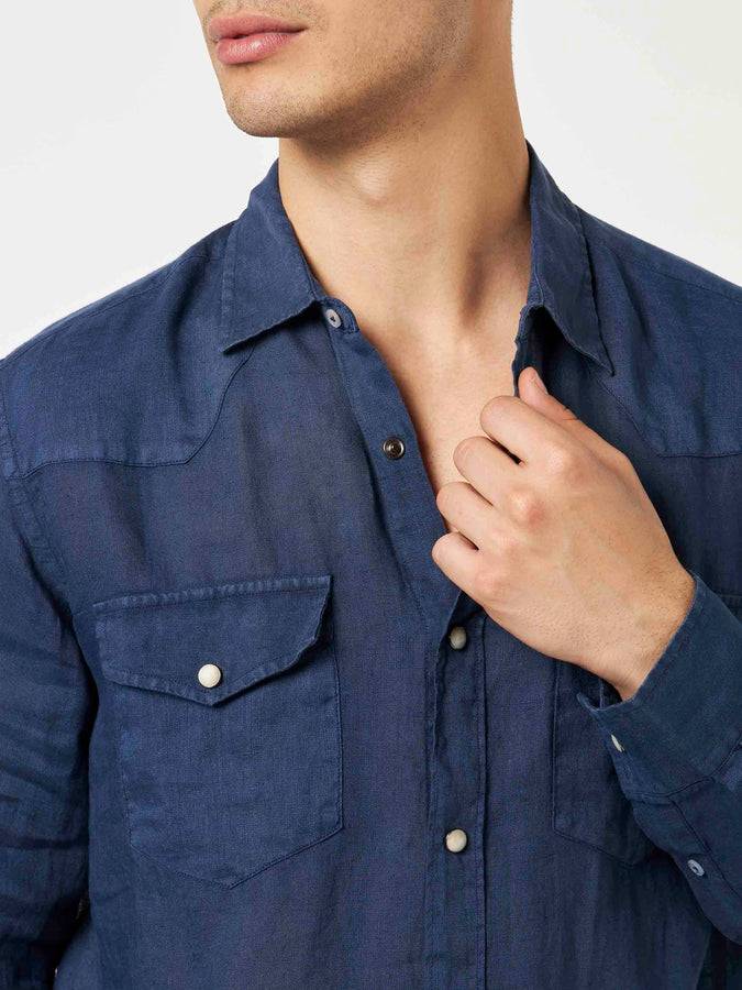 Mc2 Saint Barth Camicia In Lino Denim Scuro