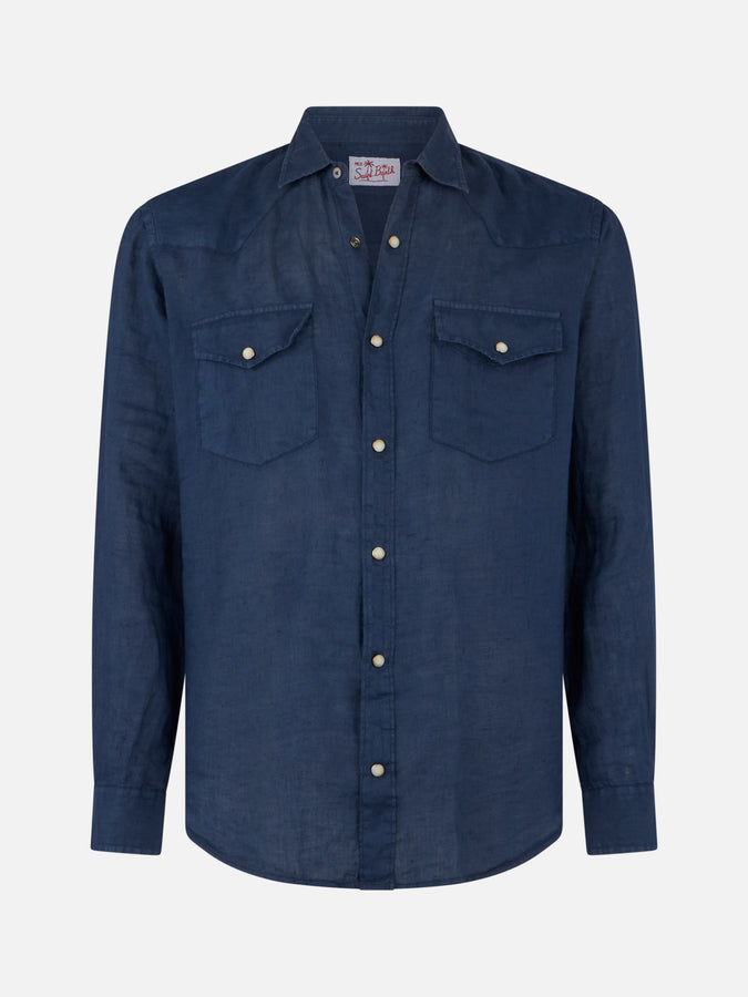 Mc2 Saint Barth Camicia In Lino Denim Scuro