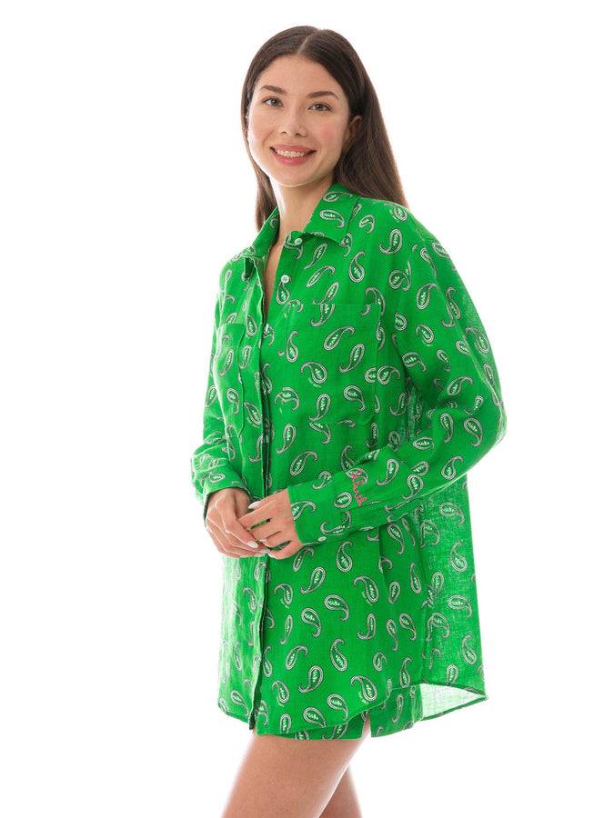 Mc2 Saint Barth Camicia In Lino Paisley Verde