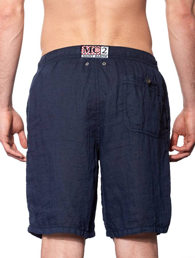 Mc2 Saint Barth Costume Da Bagno Lungo In Lino Blu