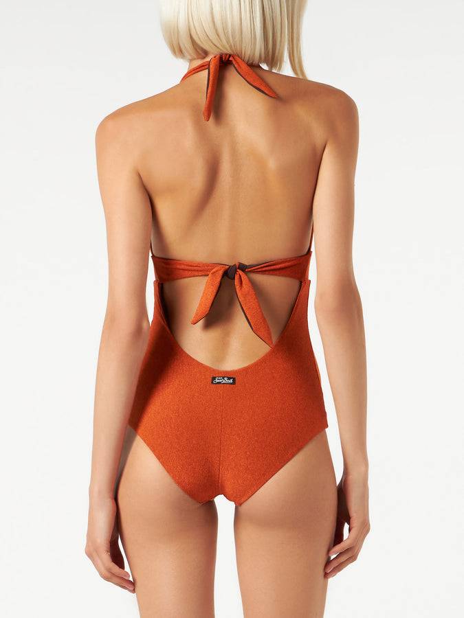 Mc2 Saint Barth Costume Intero In Lurex Arancione