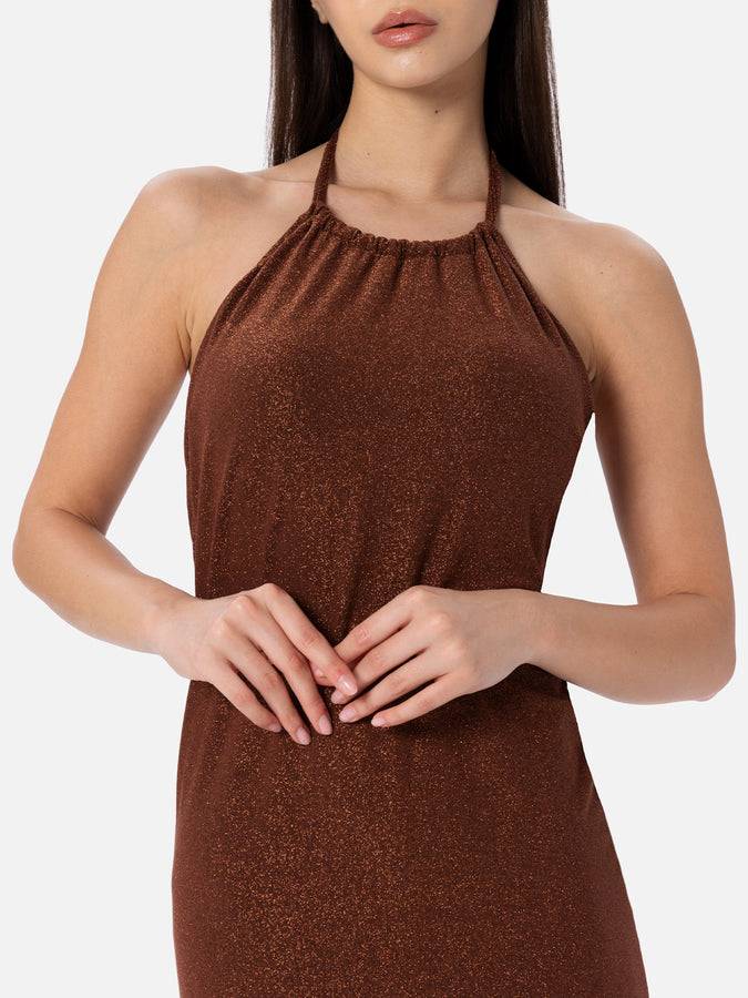 Mc2 Saint Barth Lurex Brown Knitted Long Dress