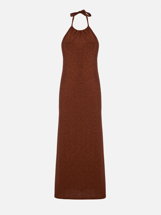 Mc2 Saint Barth Lurex Brown Knitted Long Dress