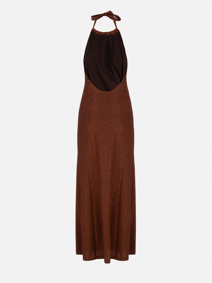 Mc2 Saint Barth Lurex Brown Knitted Long Dress