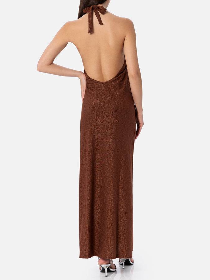 Mc2 Saint Barth Lurex Brown Knitted Long Dress