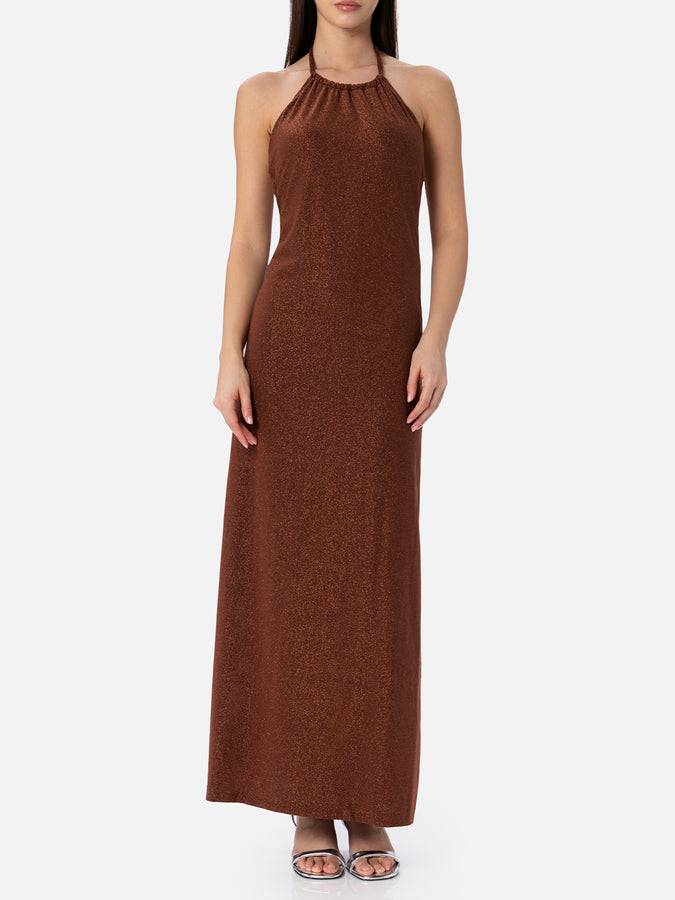 Mc2 Saint Barth Lurex brown knitted long dress