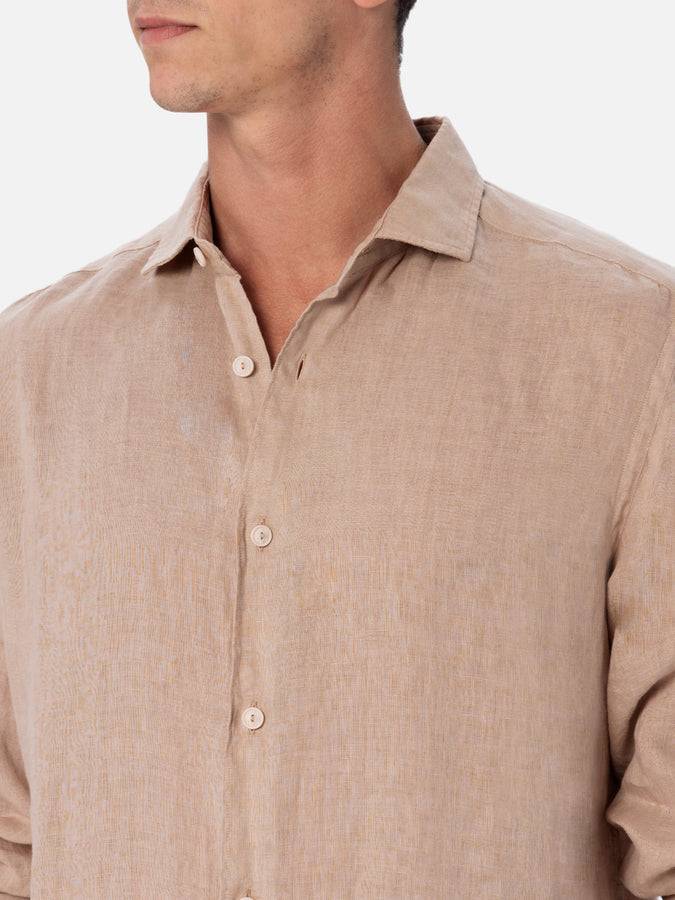 Mc2 Saint Barth Man Beige Linen Shirt Pamplona