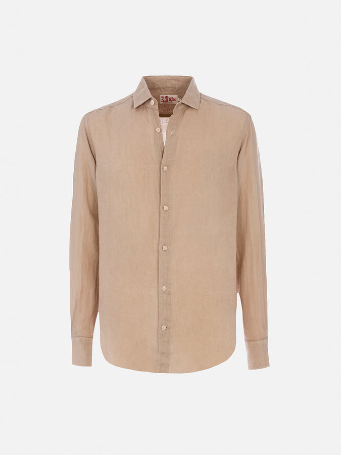 Mc2 Saint Barth Man Beige Linen Shirt Pamplona