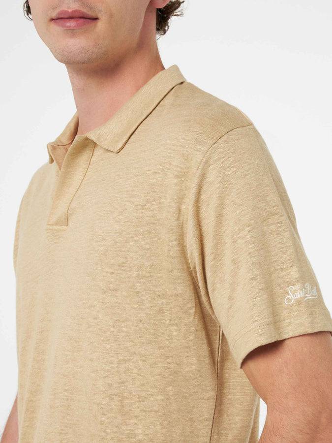 Mc2 Saint Barth Polo Da Uomo In Lino Beige Fraser