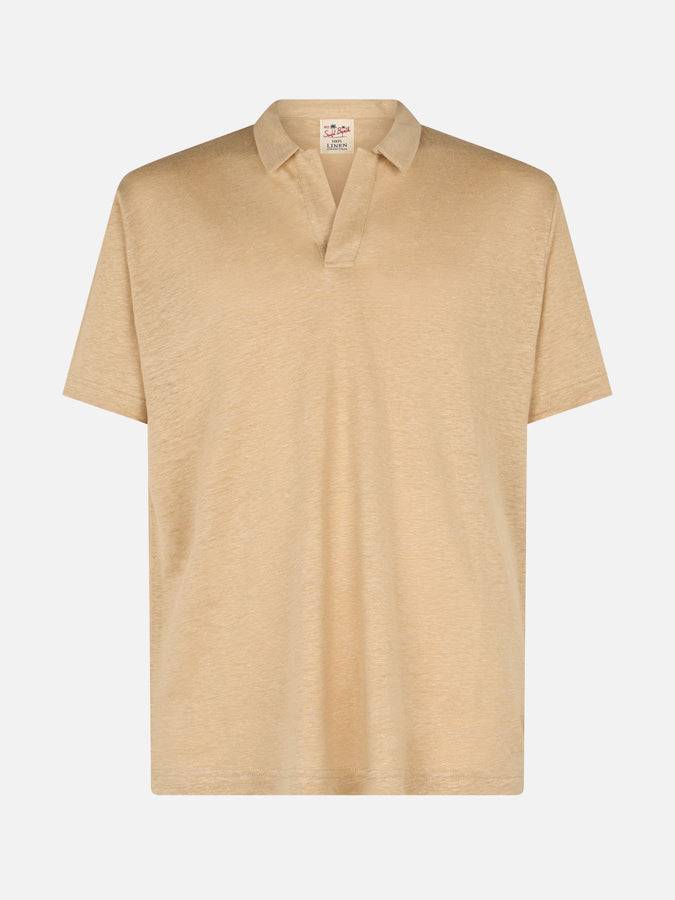 Mc2 Saint Barth Polo Da Uomo In Lino Beige Fraser