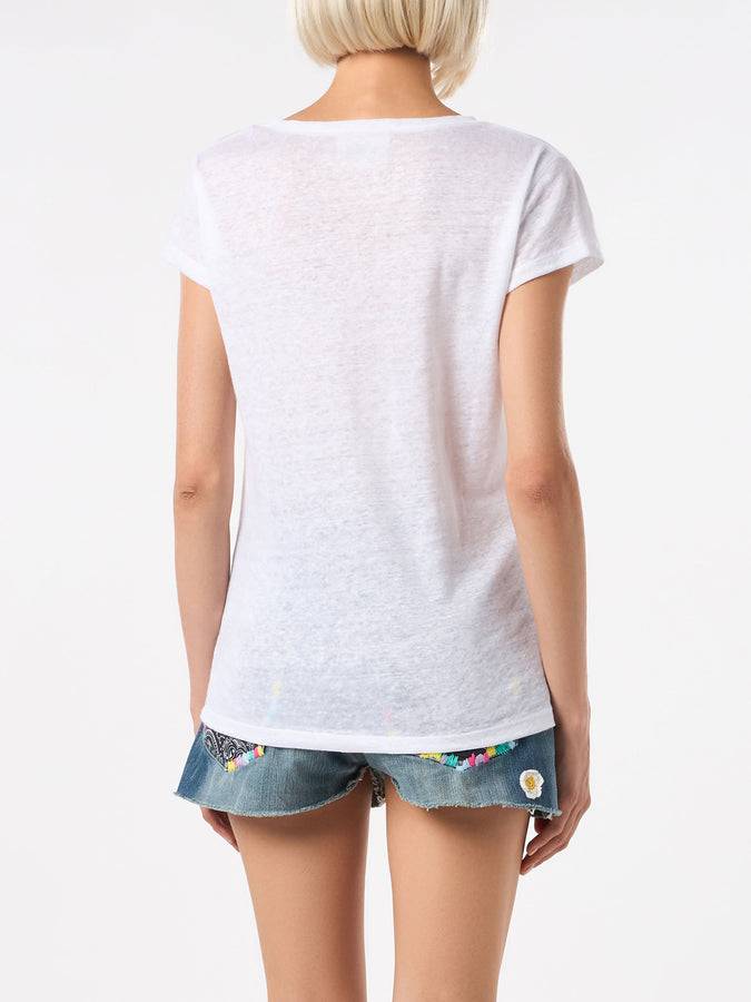 Mc2 Saint Barth T-shirt Da Donna In Lino Bianco